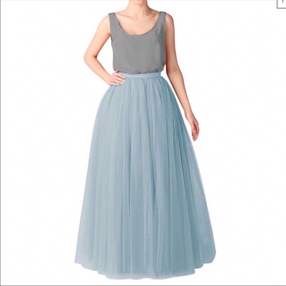 Dusty Blue A Line Tulle Maxi Floor Length Skirt